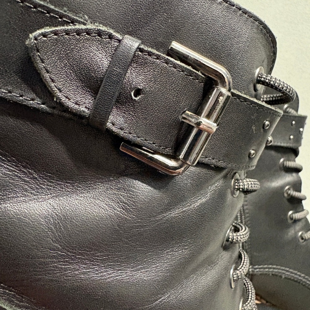 Pikolinos Vicar Leather Combat Boots 38 Black‎ Studded Buckle Ankle Womens - Picture 9 of 15